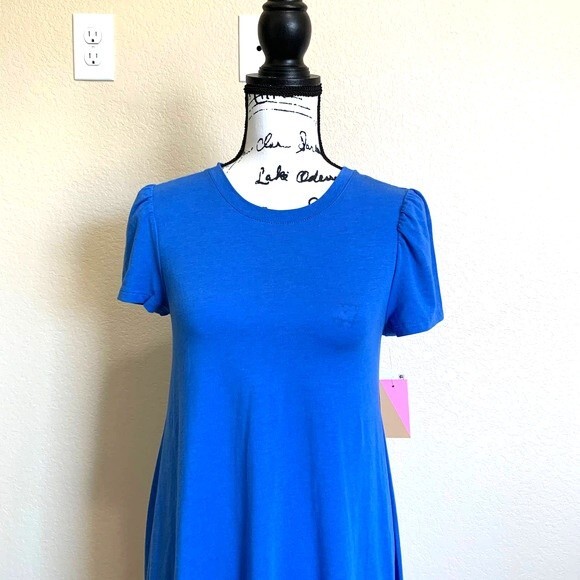 Riley & Rae Blue dress puff Short Sleeve  fit and flare Dress size M relax fit - Picture 5 of 11